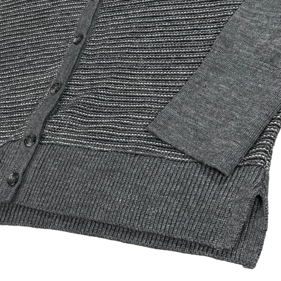 Ann Taylor Loft size large grey shimmery button up vneck cardigan sweater EUC - Picture 3 of 15